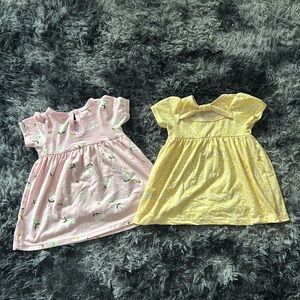 Baby Girl' Short Sleeve Floral Dresses - Pink and Yellow 9 months